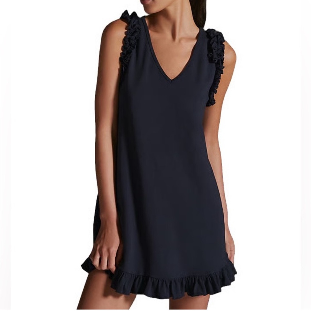 Anthropologie Sundays Shawn Mini Dress with Ruffle Trim in Navy